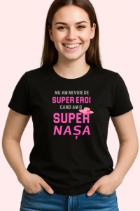 Tricou Super Eroi Super Nasa Text Roz Negru, din bumbac 100%, tricou negru Dama | Barbat - Img 2