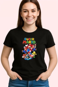 Tricou Super mario personajele din jocul video in versiune animata 2, Copii | Dama | Barbat , tricou negru - Img 3