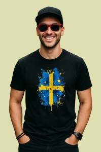 Tricou Sweden Steag Splash Art, Copii | Dama | Barbat, culoare negru - Img 2
