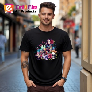 Tricou Tattooed girl with skulls and flowers, fata tatuata cu cranii si flori, Copii | Dama | Barbat , tricou negru - Img 10