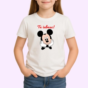 Tricou Te Iubesc Mickey Mouse Personaj Indragit, din bumbac 100% , tricou alb pentru Copii | Dama | Barbat - Img 2