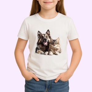 Tricou Terrier cu blana lunga si pisica blanda prietenie perfecta Copii | Dama | Barbat Barbat - Img 4