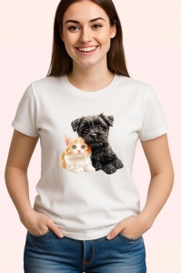Tricou Terrier negru si pisica portocalie legatura sincera Copii | Dama | Barbat Barbat - Img 3