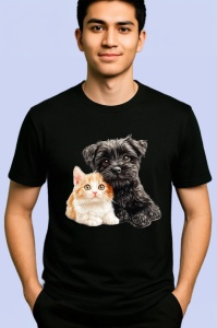 Tricou Terrier negru si pisica portocalie legatura sincera Copii | Dama | Barbat Barbat - Img 5