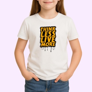 Tricou Think Less Live More Font Gri Picaturi V2, din bumbac 100% , tricou alb pentru Copii | Dama | Barbat - Img 2