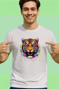 Tricou Tigru pop art cu stropi de culoare fundal alb Copii | Dama | Barbat - Img 2