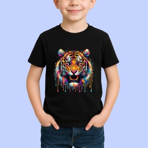 Tricou Tigru pop art cu stropi de culoare fundal alb Copii | Dama | Barbat, culoare negru - Img 4