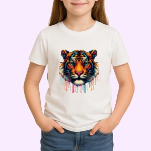 Tricou Tigru realist in culori neon fundal alb Copii | Dama | Barbat - Img 4
