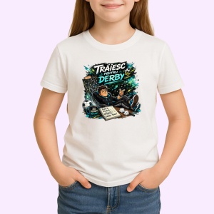 Tricou Traiesc Pentru Derby Suporter Fotbal Amuzant, din bumbac 100% , tricou alb pentru Copii | Dama | Barbat