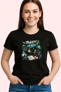 Tricou Traiesc Pentru Derby Suporter Fotbal Amuzant, din bumbac 100%, tricou negru Copii | Dama | Barbat