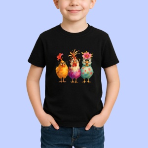 Tricou Trei gaini colorate Negru, Copii | Dama | Barbat