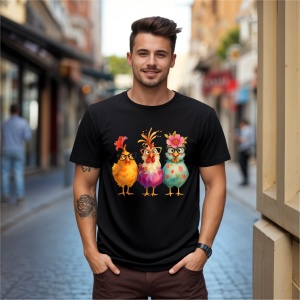 Tricou Trei gaini colorate Negru, Copii | Dama | Barbat - Img 10
