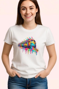 Tricou Tren in miscare cu vopsea curcubeu si splash Copii | Dama | Barbat - Img 3