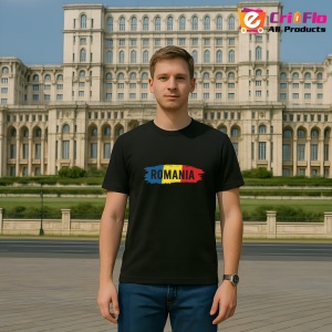 Tricou Tricolor Romania cu text negru Negru |Colectia Tricouri Romania - Img 3