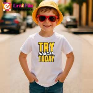Tricou Try Harder Today Text Galben 3D V2, din bumbac 100% , tricou alb pentru Copii | Dama | Barbat - Img 4