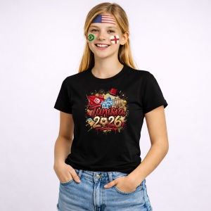Tricou Tunisia World Cup 2026 Fifa, din bumbac 100%, tricou negru, Copii | Dama | Barbat - Img 3