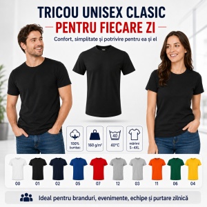 Tricou unisex clasic damă și bărbat Malfini Classic 101, 100% bumbac, 160 g/mp