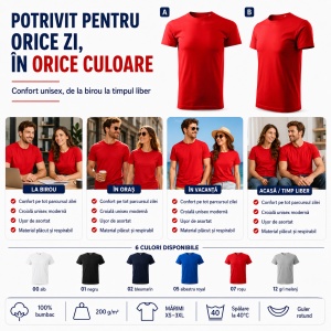 Tricou Unisex Damă/Bărbat Heavy New Free F37 – 100% Bumbac, Label Free, 200 g/m², XS–3XL - Img 8