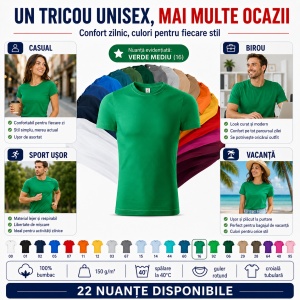 Tricou unisex damă și bărbat, 100% bumbac, mărimi XS–4XL, 22 culori disponibile - Img 3