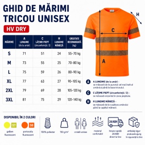 Tricou Unisex Damă și Bărbat Rimeck HV Dry, Vizibilitate Ridicată, Benzi Reflectorizante Segmentate, 100% Poliester, 150 g/m - Img 4