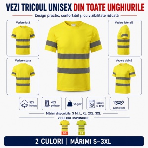 Tricou Unisex Damă și Bărbat Rimeck HV Protect LV9, Vizibilitate Ridicată, Benzi Reflectorizante 3M, 55% Bumbac, 175 g/m² - Img 6