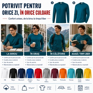 Tricou Unisex Damă și Bărbat Rimeck, Mânecă Lungă cu Manșete, 100% Bumbac, 160 g/m², S–3XL - Img 7