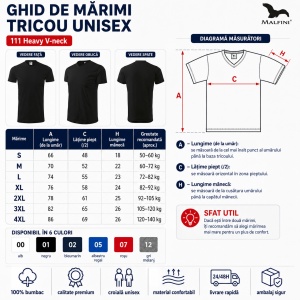 Tricou Unisex Malfini 111 Heavy V-Neck din 100% Bumbac, 200 g/m², Mărimi S–4XL - Img 3