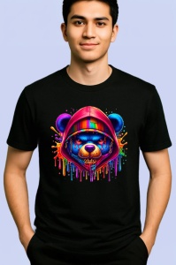 Tricou Urs cu hanorac colorat si atitudine urbana Copii | Dama | Barbat, culoare negru - Img 2