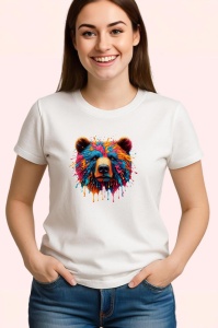 Tricou Urs curcubeu realist fundal alb Copii | Dama | Barbat - Img 3