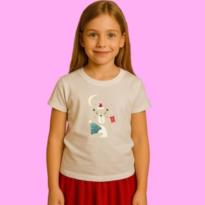 Tricou Urs Polar Cu Brad Si Luna, din bumbac 100%, tricou alb, Copii | Dama | Barbat