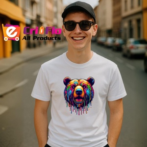 Tricou Urs salbatic curcubeu in fundal alb Copii | Dama | Barbat - Img 5