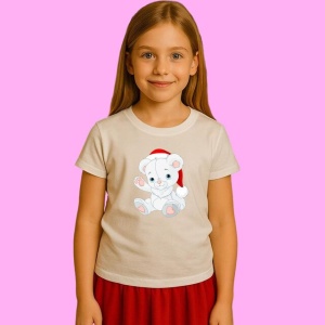 Tricou Ursulet Alb Cu Fular Rosu, din bumbac 100%, tricou alb, Copii | Dama | Barbat - Img 2