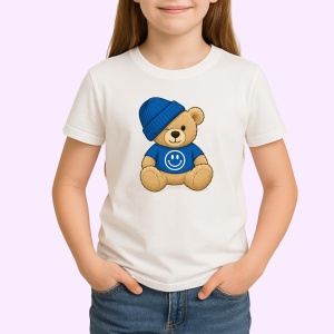 Tricou Ursulet Albastru cu emoji happy - Copii | Dama | Barbat