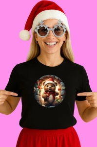 Tricou Ursulet Mos Craciun, din bumbac 100% Copii | Dama | Barbat