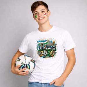 Tricou Uzbekistan World Cup 2026 Fifa, din bumbac 100%, tricou alb, Copii | Dama | Barbat - Img 2