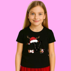 Tricou V Litera Cu Luminite Reni Si Mos Craciun, din bumbac 100% Copii | Dama | Barbat