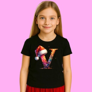 Tricou V Litere Alfabet Craciun Impodobite Cu Decoratiuni, din bumbac 100% Copii | Dama | Barbat - Img 3
