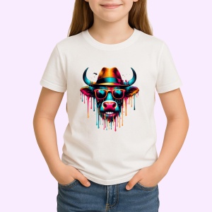 Tricou Vaca cu ochelari si palarie fundal alb Copii | Dama | Barbat - Img 4