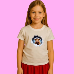 Tricou Vaca Highland Cu Fundal Inchis Si Privire Blajina Craciun, din bumbac 100% Copii | Dama | Barbat - Img 3