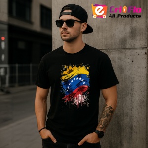 Tricou Venezuela Steag Splash Art, Copii | Dama | Barbat, culoare negru - Img 6