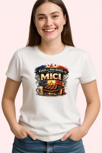 Tricou Viata E Mai Buna Cu Mici Gratar Amuzant, din bumbac 100% , tricou alb pentru Dama | Barbat - Img 2