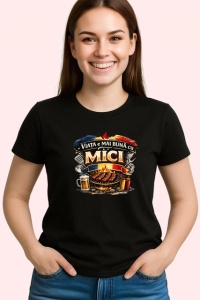 Tricou Viata E Mai Buna Cu Mici Gratar Amuzant, din bumbac 100%, tricou negru Dama | Barbat - Img 2