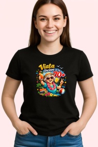 Tricou Viata Incepe La 70 Ani Femeie Cocktail V3, din bumbac 100%, tricou negru Dama | Barbat