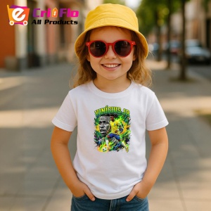 Tricou Vinicius Jr Brazilia Vedeta Fotbal Real, din bumbac 100% , tricou alb pentru Copii | Dama | Barbat - Img 5