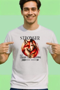 Tricou Vulpe si femeie cu par rosu mesaj inspirational stronger than the storm Copii | Dama | Barbat Barbat - Img 2