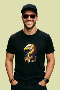 Tricou Vultur Auriu Ilustratie Poligonala, Copii | Dama | Barbat, culoare negru