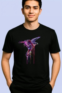 Tricou Vultur in zbor in stil pop art fundal alb Copii | Dama | Barbat, culoare negru - Img 2
