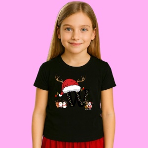 Tricou W Litera Cu Luminite Reni Si Mos Craciun, din bumbac 100% Copii | Dama | Barbat - Img 3