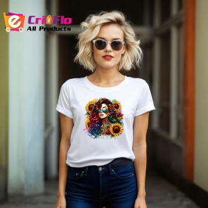 Tricou wavy hair girl cool glasses sunflower, fata cu par ondulat ochelari cool si floarea soarelui, Copii | Dama | Barbat - Img 11