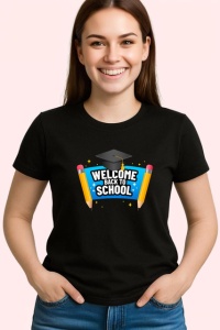 Tricou Welcome Back To School Palarie Absolvire Creioane, din bumbac 100%, tricou negru Copii | Dama | Barbat